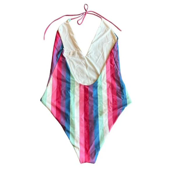 Privacy Please One Piece Halter Top Swimsuit Bold Stripe Size Medium Women's - Picture 5 of 10